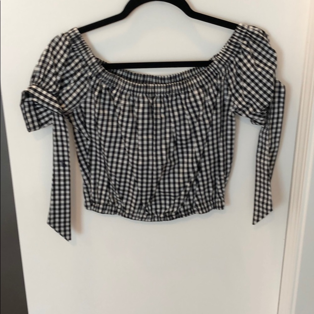gingham off the shoulder crop top